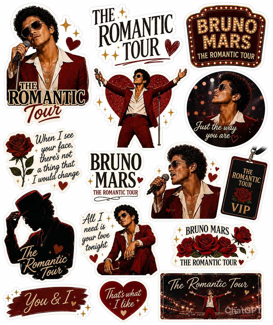 Bruno Mars Stickers – Romantic Tour (Design 1)